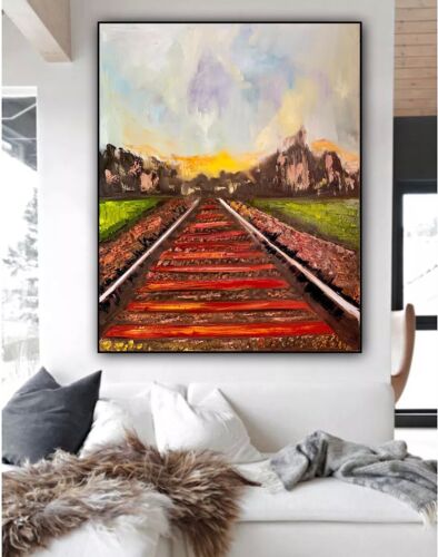 Richter StyLe Abstract original Oil Painting On Canvas 76 X 62cm Train Tracks