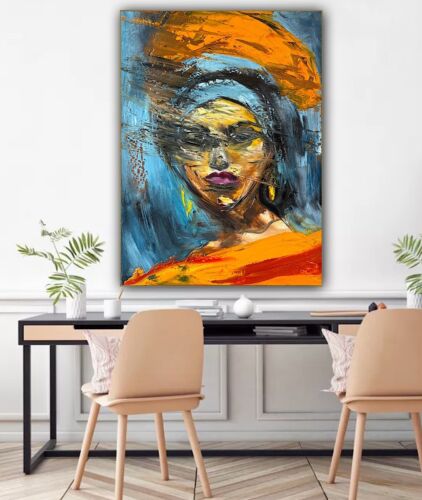 Original Abstract Oil Painting On Canvas 62x46cm Fashion Queen II African Art portrait