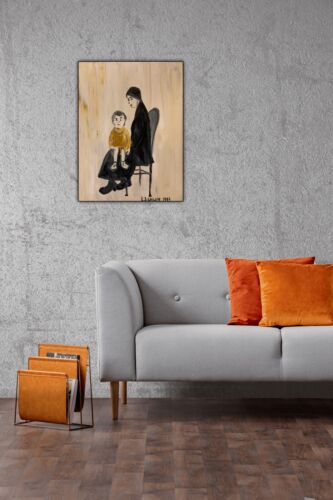 L.S. Lowry Abstract Oil Painting On Canvas 30X40cm Mother & Child Ready To Hang