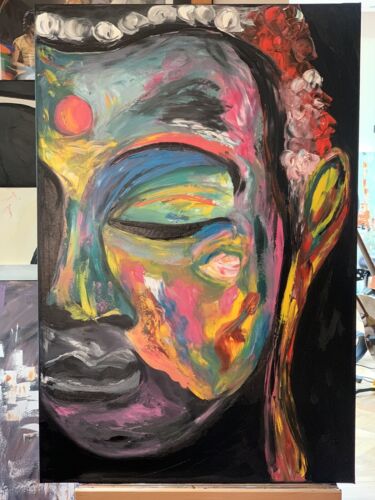 Impressionist Original Abstract Oil Painting On Canvas 90x60cm Buddha Art Happy