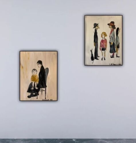 L.S. Lowry Abstract Oil Painting On Canvas 30X40cm Mother & Child Ready To Hang