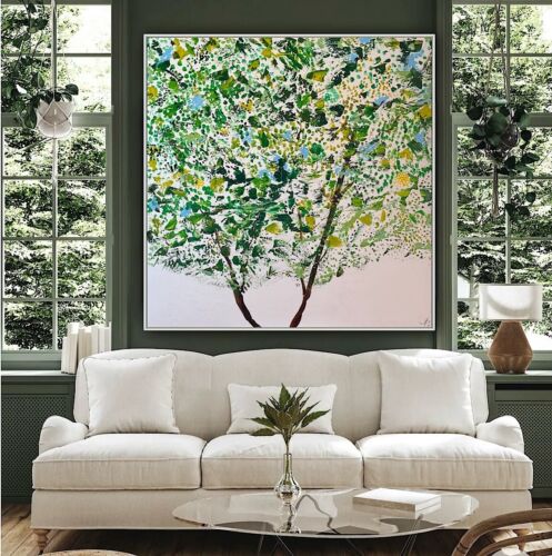 Framed Monet Style Original Abstract Oil Painting On Canvas 100x100cm Emerald Bloom Oka floral
