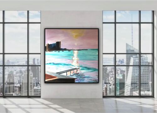 richter style Original Abstract Oil Painting On Canvas 80x80cm Early Morning seaside