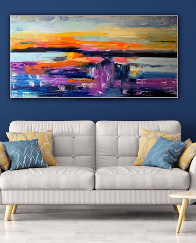 Richter Style Large Original Abstract Oil Painting On Canvas 120x60cm Sunset II seaside
