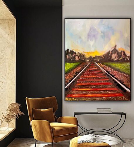 Richter StyLe Abstract original Oil Painting On Canvas 76 X 62cm Train Tracks