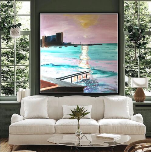 richter style Original Abstract Oil Painting On Canvas 80x80cm Early Morning seaside