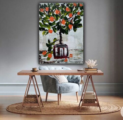 Renour Abstract Original Oil Painting On 80x60cm canvas Textured Orange Tree