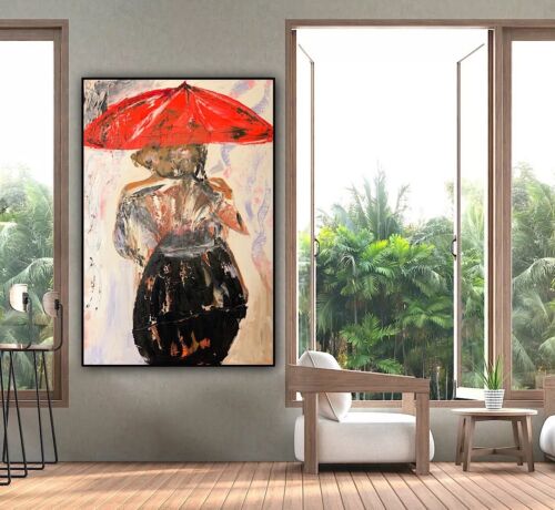 Richter Style Original Abstract Oil Painting On 90x60cm canvas Woman in the rain