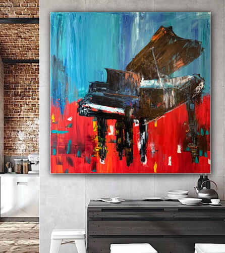 Richter Style Original abstract Oil Painting On Canvas 90X90cm Grand Piano Music