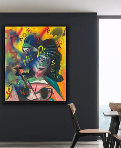 Abstract Original Oil Painting On 2cm Canvas 50 X 60cm Woman Bust Graffiti art
