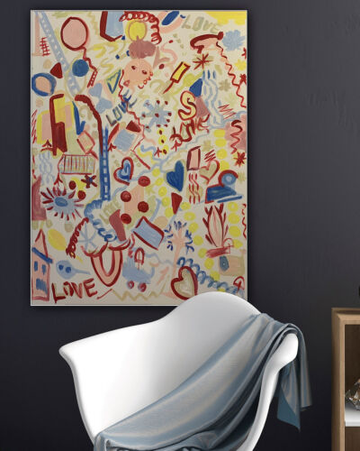 Large Abstract Original Oil Painting On 100x80cm canvas Graffiti Art Love Wins