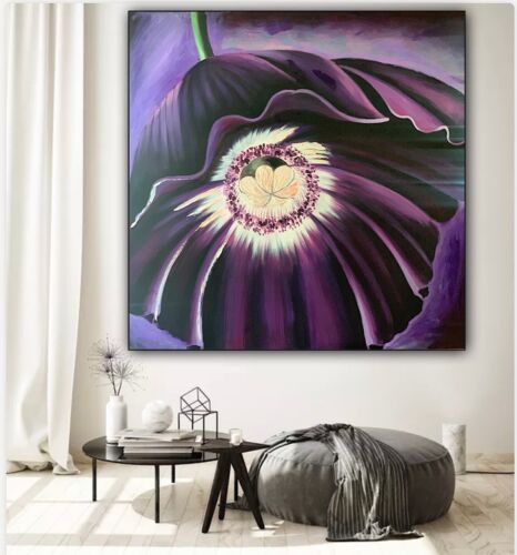 Richter Abstract Original Oil Painting On 2cm Canvas 95cm x 95cm Purple Flower