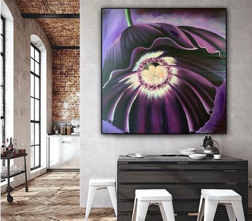 Richter Abstract Original Oil Painting On 2cm Canvas 95cm x 95cm Purple Flower