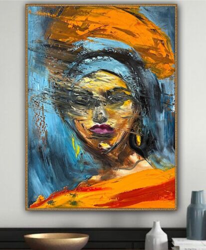 Original Abstract Oil Painting On Canvas 62x46cm Fashion Queen II African Art portrait