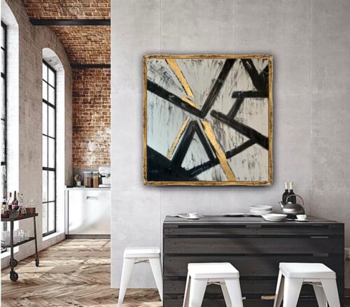 Kandinsky Style Original Abstract Oil Painting Canvas 60x60cm Gold Leaf Arrows