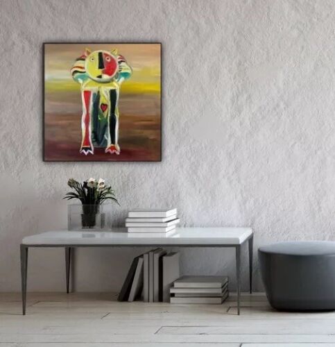 Abstract Original Oil Painting On Canvas 40x40cm Cat Ready To Hang Vogue study