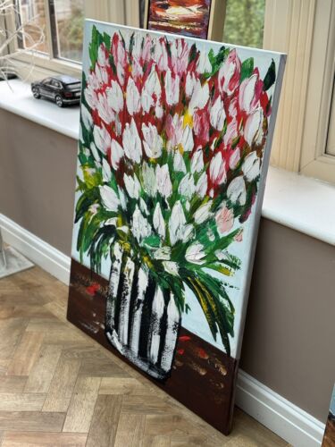 Large Abstract Original Oil Painting On 100x80cm canvas Flowers White Tulips III