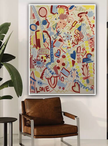 Large Abstract Original Oil Painting On 100x80cm canvas Graffiti Art Love Wins