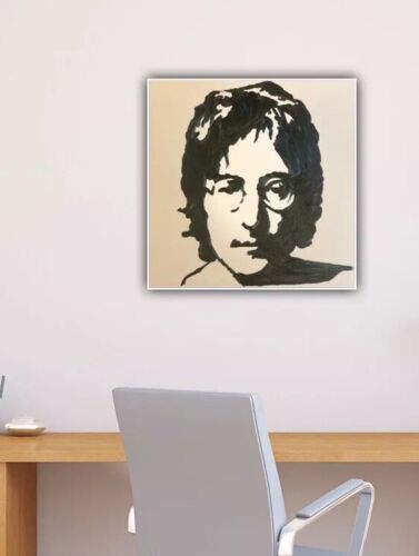 John Lennon Black &White Original Oil Painting Canvas 30X 30cm Pop Art Beatles