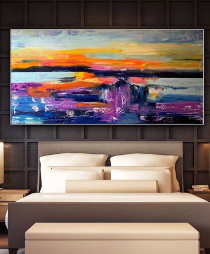 Richter Style Large Original Abstract Oil Painting On Canvas 120x60cm Sunset II seaside