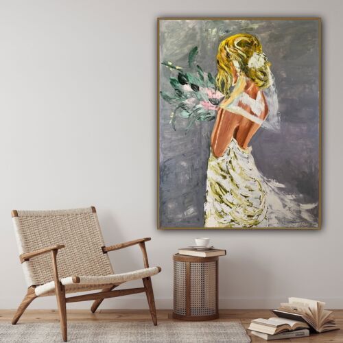 Richter Style Original Abstract Oil Painting On Canvas 100x80cm ‘Wedding Day’ portrait