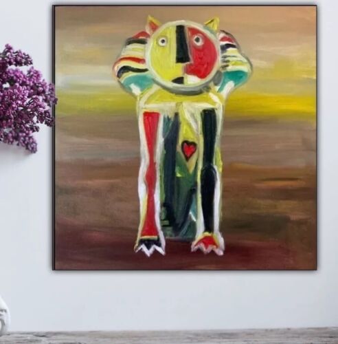 Abstract Original Oil Painting On Canvas 40x40cm Cat Ready To Hang Vogue study