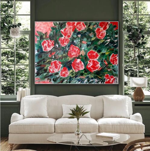 Richter Abstract Impressionist Style Original Oil Painting 100x76cm Red bush roses