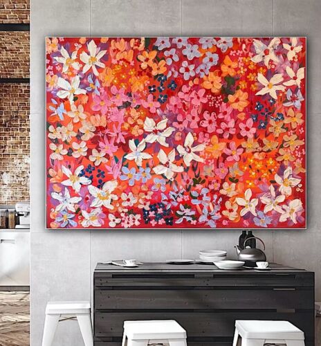 Framed Original Abstract Oil Painting On Canvas 121x92cm Summer Garden Textured floral