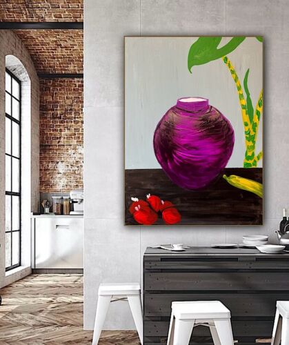 Large Abstract Original Oil Painting On 60 X 46cm canvas Exotic Vase Still life