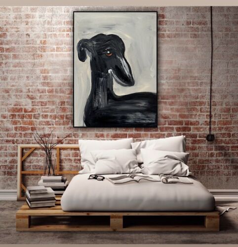 Original Abstract Oil Painting On 30x40cm Canvas Toupe Background Grayhound dog
