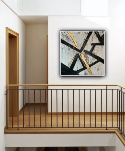 Kandinsky Style Original Abstract Oil Painting Canvas 60x60cm Gold Leaf Arrows