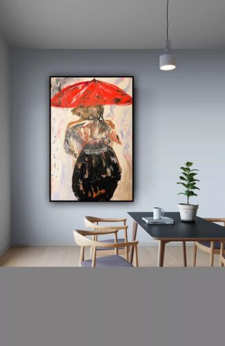 Richter Style Original Abstract Oil Painting On 90x60cm canvas Woman in the rain