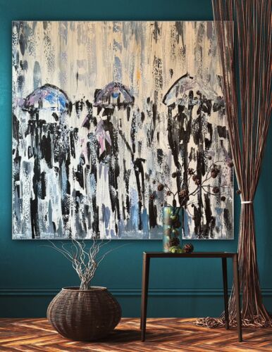 Richter Original Abstract Oil Painting 100x100cm On 2cm Canvas London Rain I