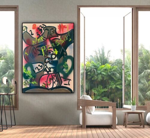 original Abstract Oil Painting On 2cm Canvas 47 X62cm Graffiti Art Love Climate