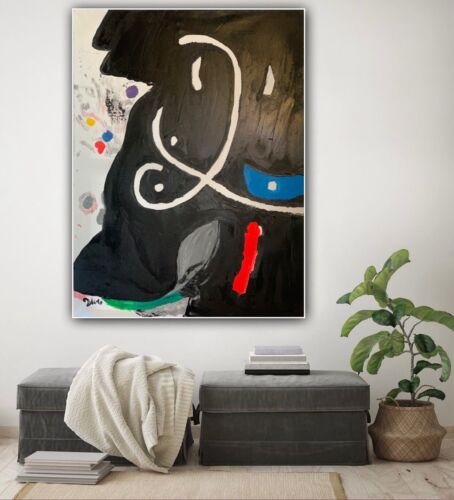 Joan Miro Abstract Oil Painting Canvas 80x60cm Personage 1974 In Oil Rare Repro study