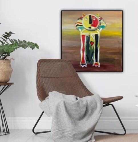Abstract Original Oil Painting On Canvas 40x40cm Cat Ready To Hang Vogue study