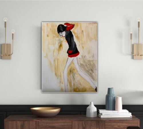 L S Lowry StyLe Abstract Oil Painting On Canvas 50 X 40cm Figurative Mini Skirt