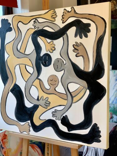 figurative Abstract Original Oil Painting On Canvas 80x80cm Acrobats Dance