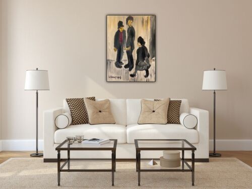 L.S. Lowry Abstract Oil Painting On Canvas 30X40cm Three Figures Ready To Hang