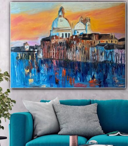 Kandinsky Original Abstract Oil Painting On Canvas 100 X 80cm Venice Landscape