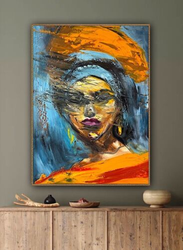 Original Abstract Oil Painting On Canvas 62x46cm Fashion Queen II African Art portrait