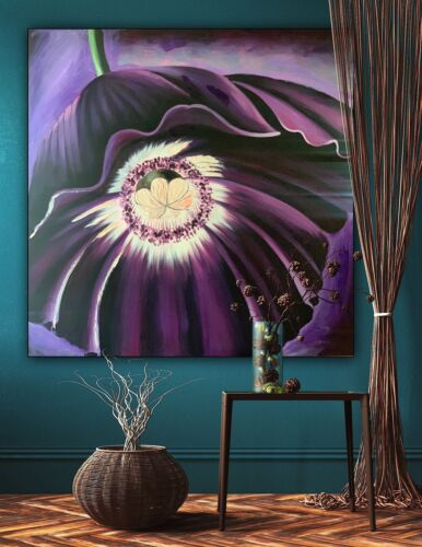 Richter Abstract Original Oil Painting On 2cm Canvas 95cm x 95cm Purple Flower