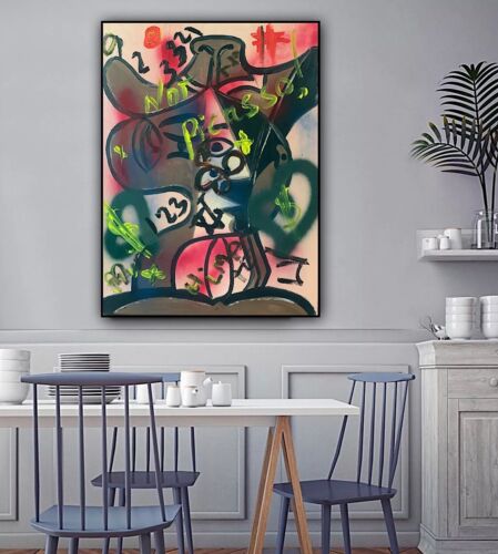 original Abstract Oil Painting On 2cm Canvas 47 X62cm Graffiti Art Love Climate