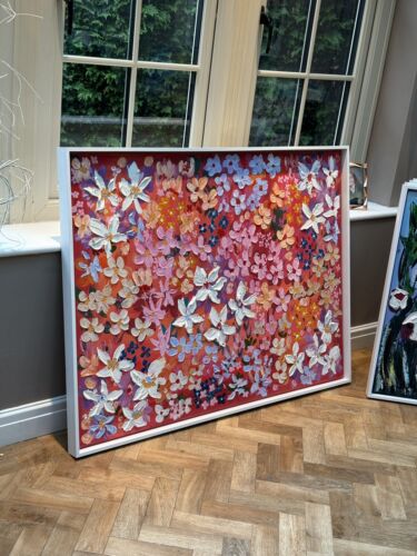 Framed Original Abstract Oil Painting On Canvas 121x92cm Summer Garden Textured floral