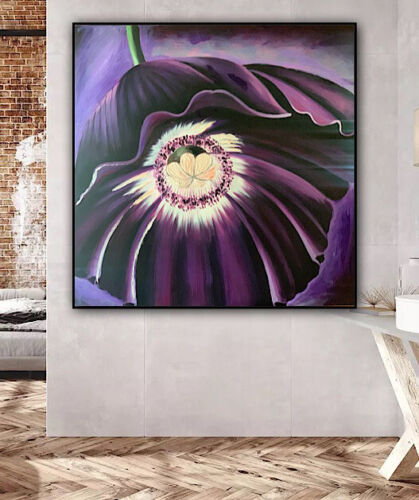 Richter Abstract Original Oil Painting On 2cm Canvas 95cm x 95cm Purple Flower