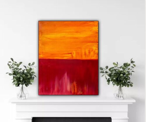MarK Rothko Style Rustic Abstract Original Oil Painting On Canvas 50x40cm Red
