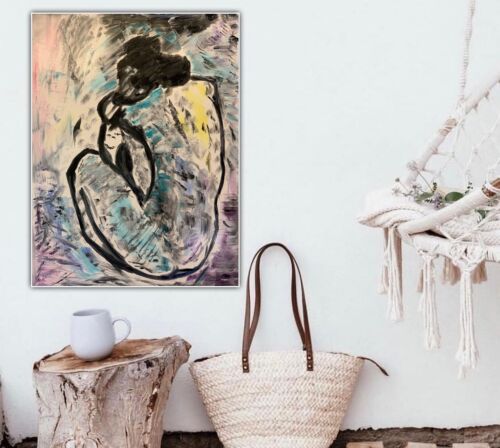 Large Abstract Style Original Oil Painting 100X76cm Blue Nude available now study