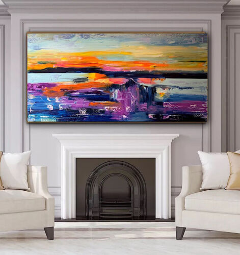 Richter Style Large Original Abstract Oil Painting On Canvas 120x60cm Sunset II seaside