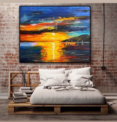 Richter Original Abstract Oil Painting On Canvas 100x80cm Sunset Tranquility Oka seaside