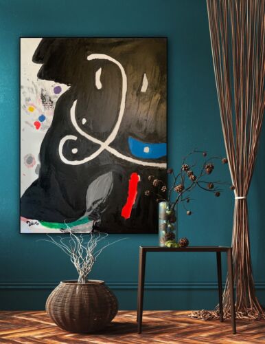 Joan Miro Abstract Oil Painting Canvas 80x60cm Personage 1974 In Oil Rare Repro study